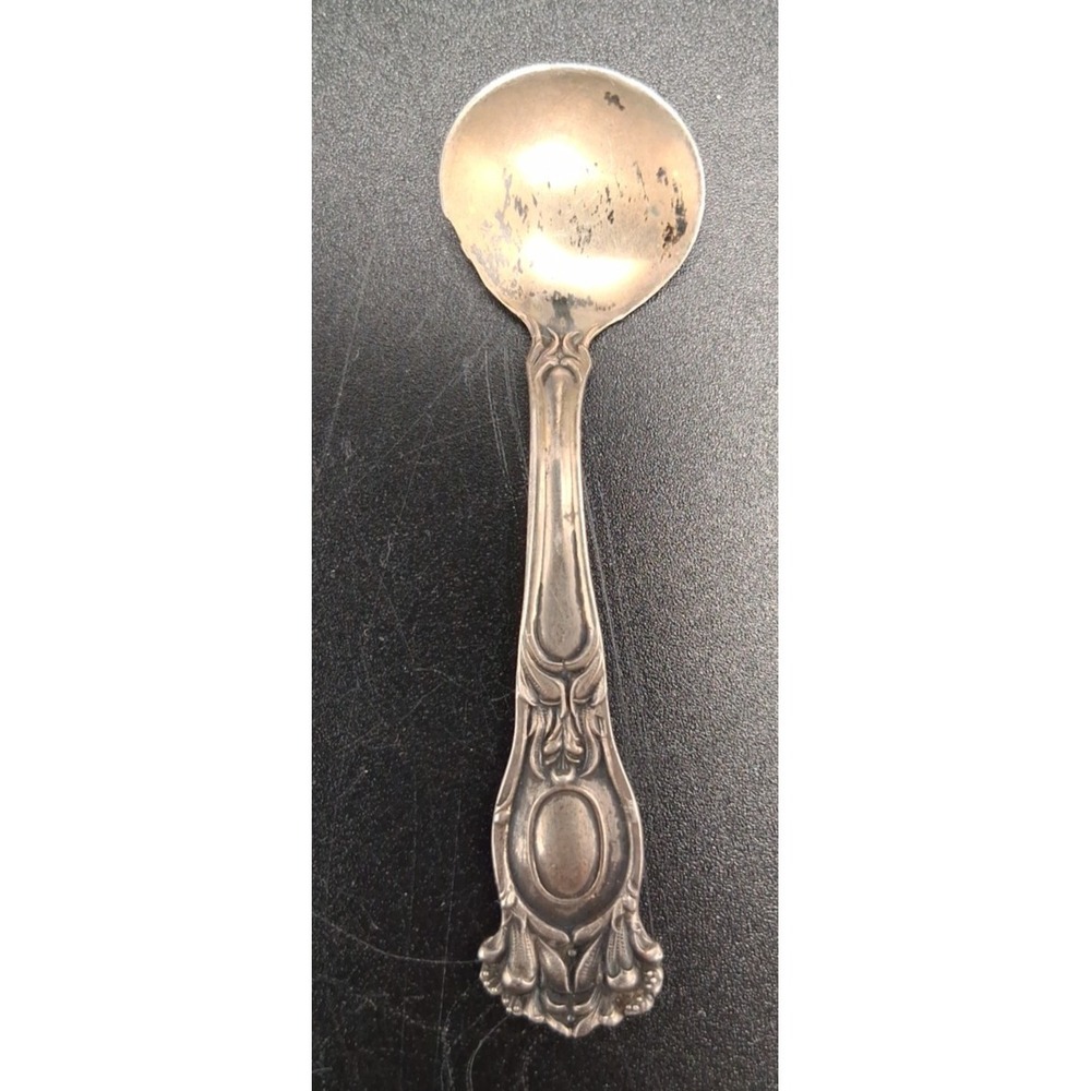 VTG TINY 2.5" STERLING SILVER SALT SPOON Showing Sterling on the back